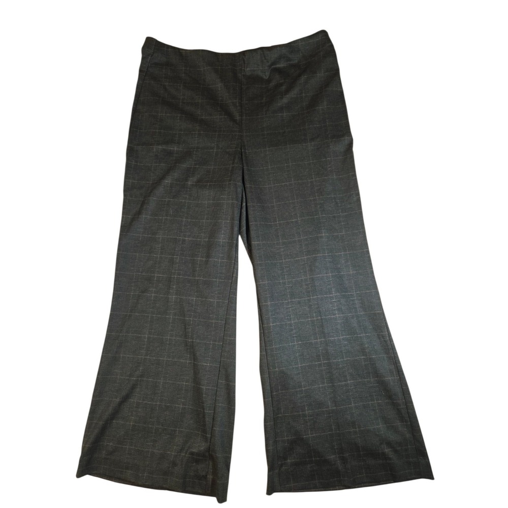 Jones New Dark Gray Plaid Wide Leg High Rise Pull On Ponte Pants Stretch 2X NWT